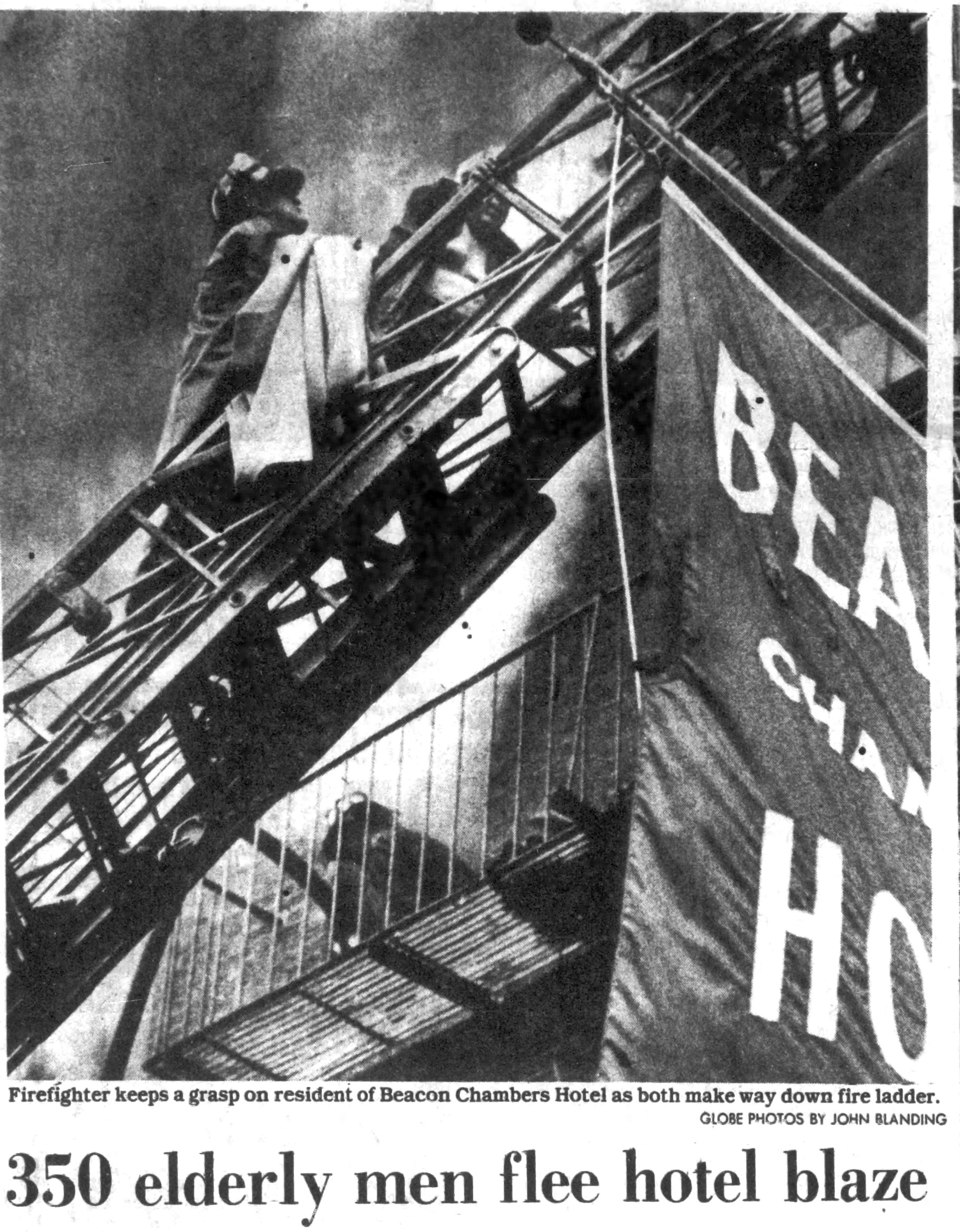 1980 news article and photo of Beacon Chambers fire